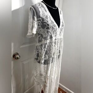 White floral lace mesh dress cover